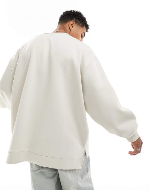 ASOS DESIGN – Beige sweatshirt i extra oversize av scubamaterial med detaljer vid nederkanten, 2 av 4