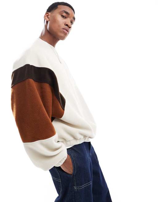 ASOS DESIGN – Beige sweatshirt i polarfleece och oversize med färgblock