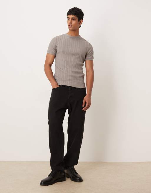 ASOS DESIGN – Beige t-shirt i muscle fit med hög halsringning och textur, 2 av 5
