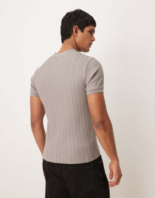 ASOS DESIGN – Beige t-shirt i muscle fit med hög halsringning och textur, 3 av 5