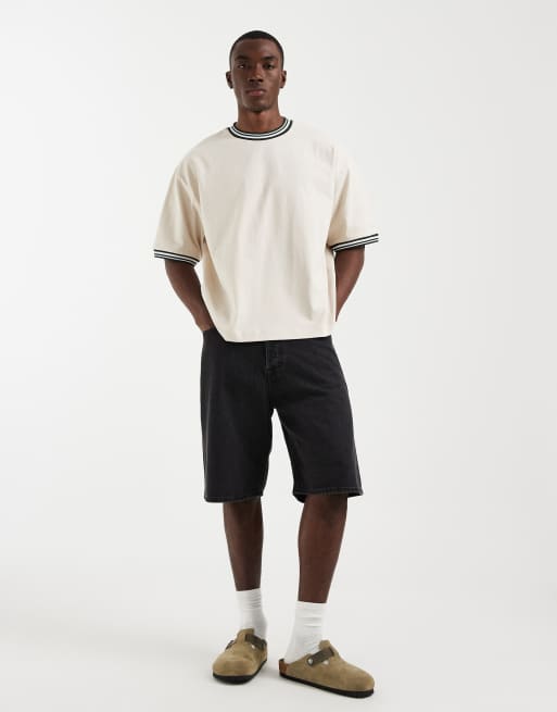 ASOS DESIGN – Beige t-shirt i oversize med boxig passform och kontrastfärgad kant, 3 av 5