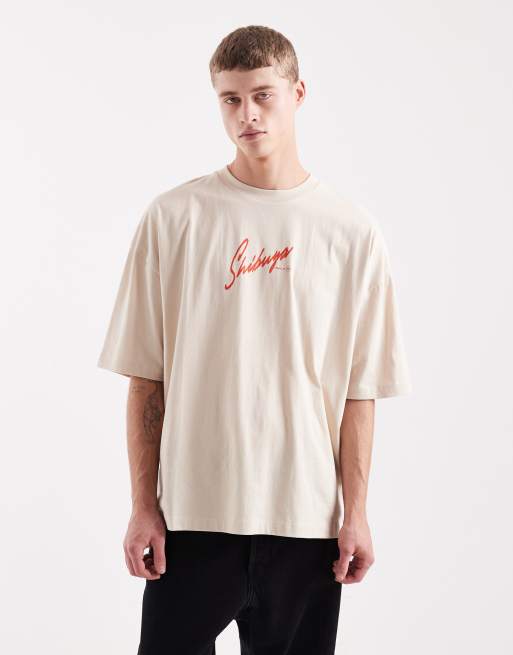ASOS DESIGN – Beige t-shirt i oversize med texttryck, 2 av 5