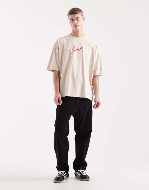 ASOS DESIGN – Beige t-shirt i oversize med texttryck, 5 av 5