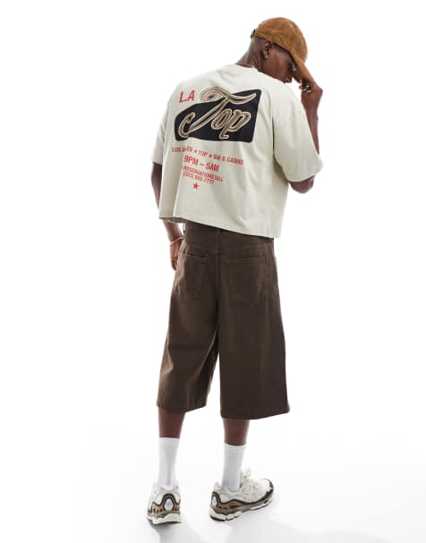 ASOS DESIGN – Beige t-shirt i oversize och kort design med stadstryck - view 1