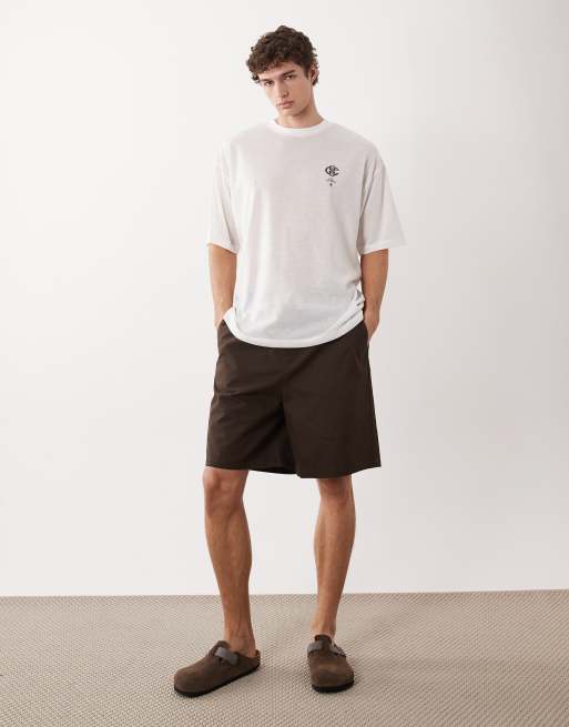 ASOS DESIGN – Beige t-shirt i oversize och linnestil med blomtryck baktill, 2 av 5