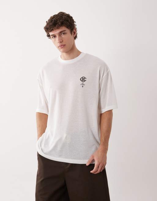 ASOS DESIGN – Beige t-shirt i oversize och linnestil med blomtryck baktill, 5 av 5