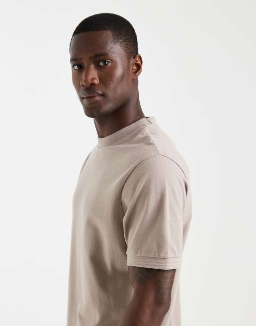 ASOS DESIGN - Beige T-shirt i piqué i regular fit med bånddetaljer, 2 af 5