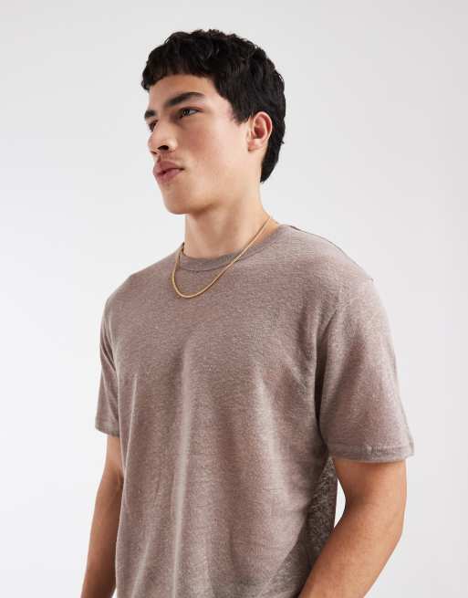 ASOS DESIGN – Beige t-shirt i regular fit av linne , 3 av 5