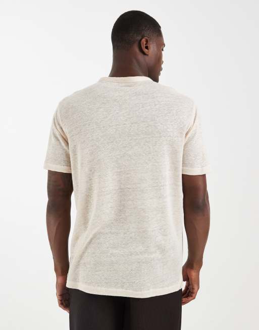 ASOS DESIGN – Beige t-shirt i regular fit av linne , 5 av 5