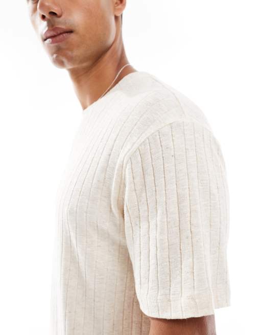 ASOS DESIGN – Beige t-shirt med rund halsringning i linnestil  , 3 av 4