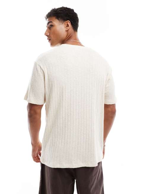 ASOS DESIGN – Beige t-shirt med rund halsringning i linnestil  , 4 av 4