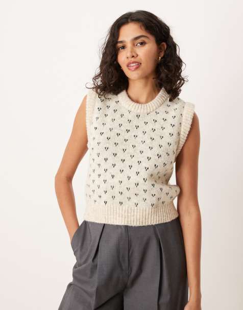 ASOS DESIGN - Beige tanktop i strik med polkaprikker - view 1