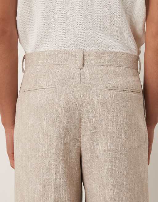 ASOS DESIGN - Beige tapered afslappede habitbukser i nistret stof, 4 af 5