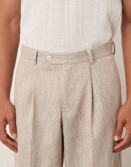 ASOS DESIGN - Beige tapered afslappede habitbukser i nistret stof, 5 af 5