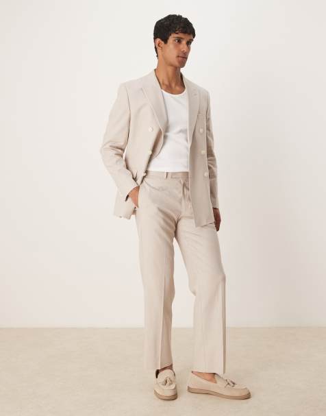 ASOS DESIGN - Beige tapered habitbukser i hørblanding - view 1