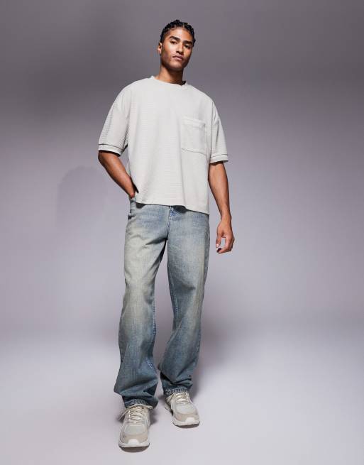 ASOS DESIGN - Beige tekstureret oversized firkantet T-shirt med lommedetalje, 2 af 5