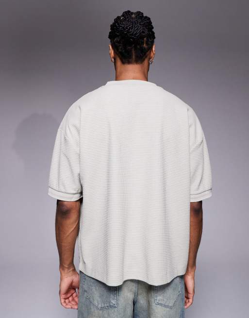 ASOS DESIGN - Beige tekstureret oversized firkantet T-shirt med lommedetalje, 3 af 5