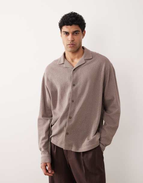 ASOS DESIGN – Beige, texturerad skjorta i oversize med platt krage - view 1