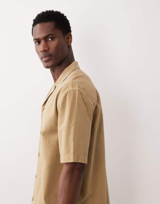 ASOS DESIGN – Beige, texturerad skjorta med platt krage, del av set, 4 av 5