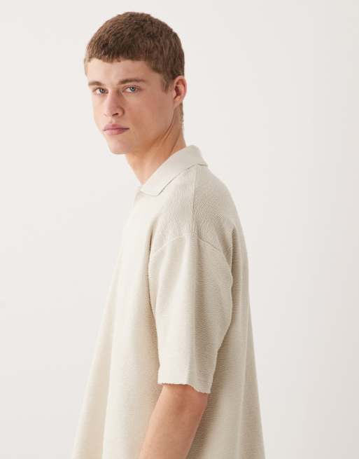 ASOS DESIGN – Beige, texturerad, superkraftig pikétröja i oversize med boxig passform, 2 av 5