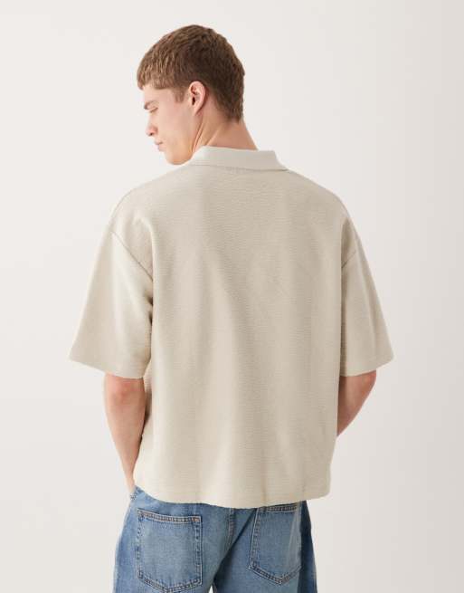 ASOS DESIGN – Beige, texturerad, superkraftig pikétröja i oversize med boxig passform, 5 av 5