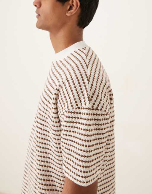 ASOS DESIGN – Beige, texturrandig t-shirt i oversize med boxig passform och sänkt axelsöm , 2 av 4