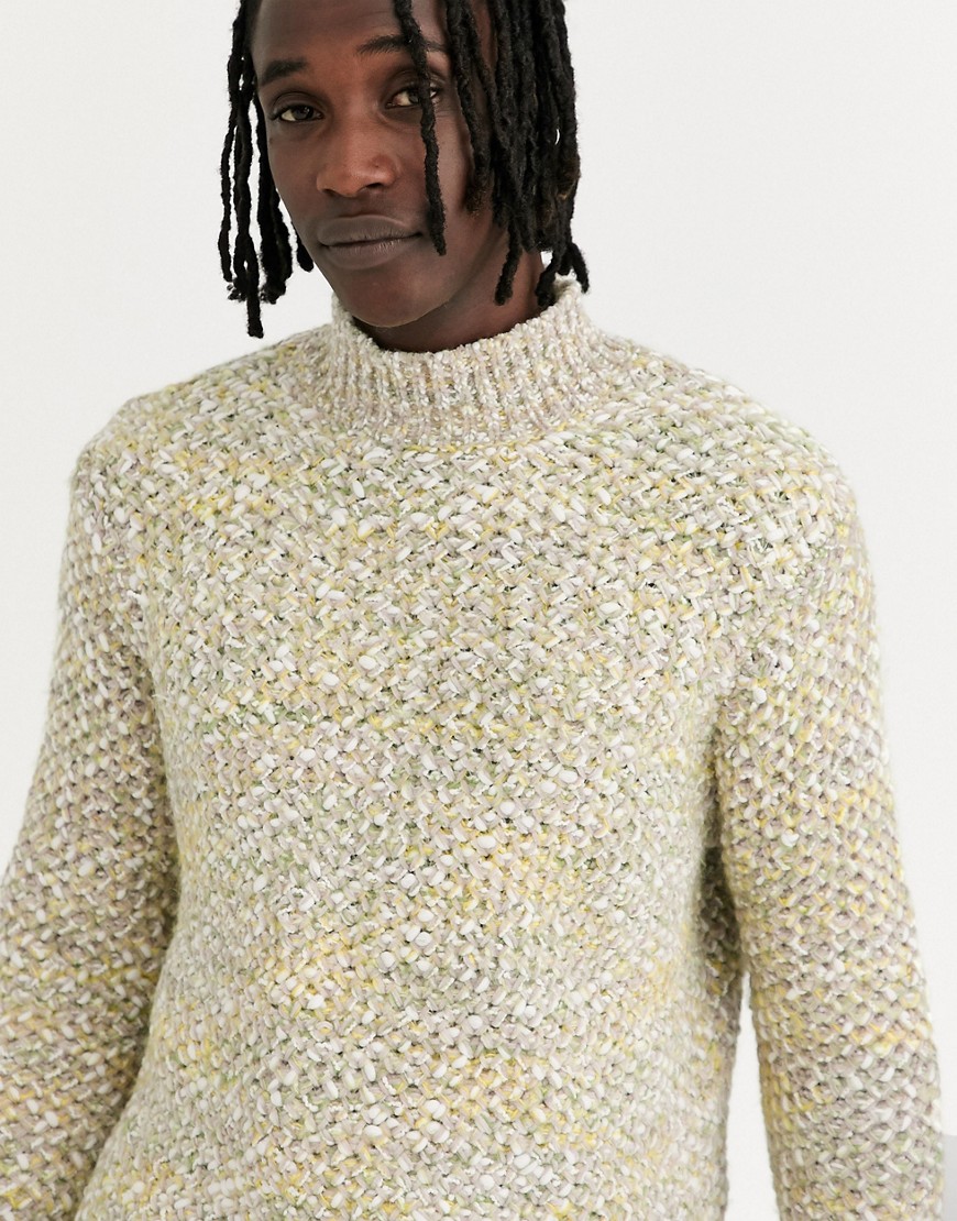 ASOS DESIGN – Beige tjock tröja i texturerat slub-garn-Grå