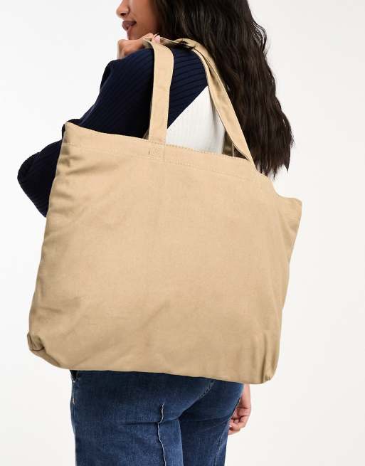 ASOS DESIGN - Beige tote-taske med laptop-lomme i kanvas, 4 af 4
