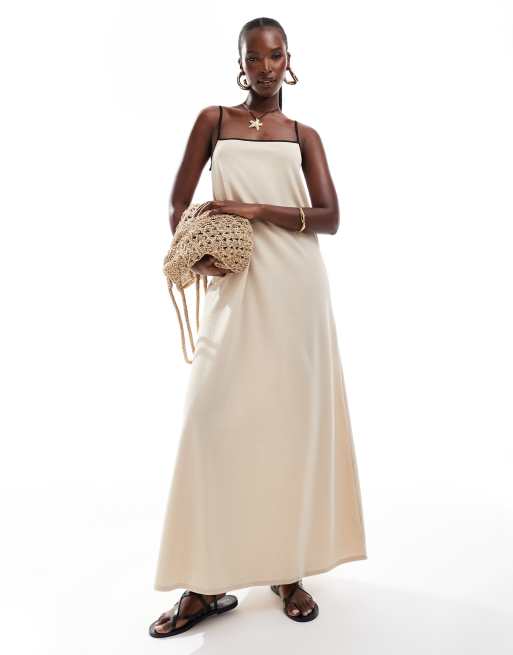 ASOS DESIGN - Beige trapez-maxikjole med sorte kontraststropper, 4 af 4