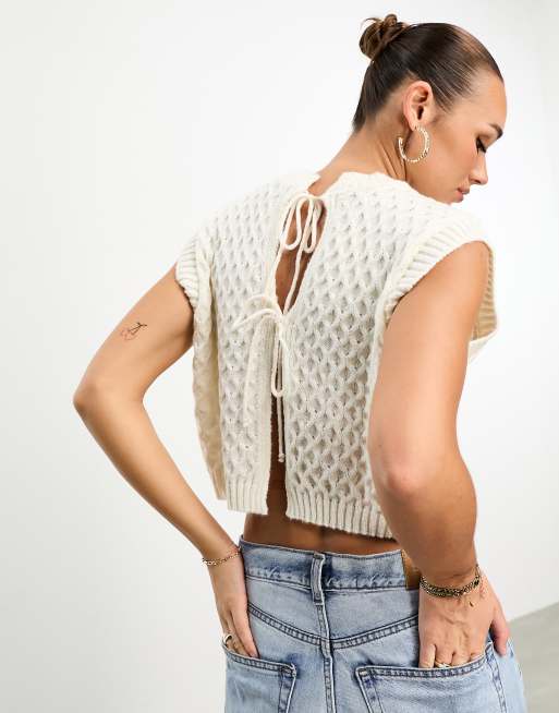 ASOS DESIGN - Beige trøje uden ærmer med bindebånd på ryggen