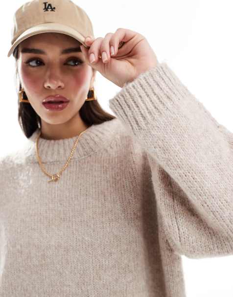 ASOS DESIGN – Beige tröja i oversize med rund halsringning - view 1