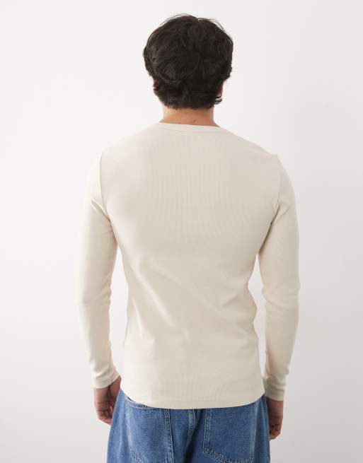 ASOS DESIGN - Beige tætsiddende og langærmet henley-T-shirt, 5 af 5