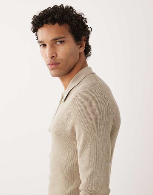 ASOS DESIGN - Beige tætsiddende strikket overdel med halv lynlås og lange ærmer, 3 af 5