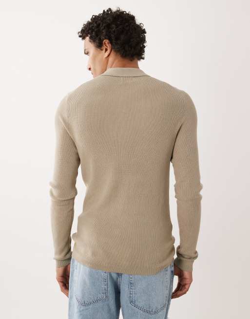 ASOS DESIGN - Beige tætsiddende strikket overdel med halv lynlås og lange ærmer, 4 af 5