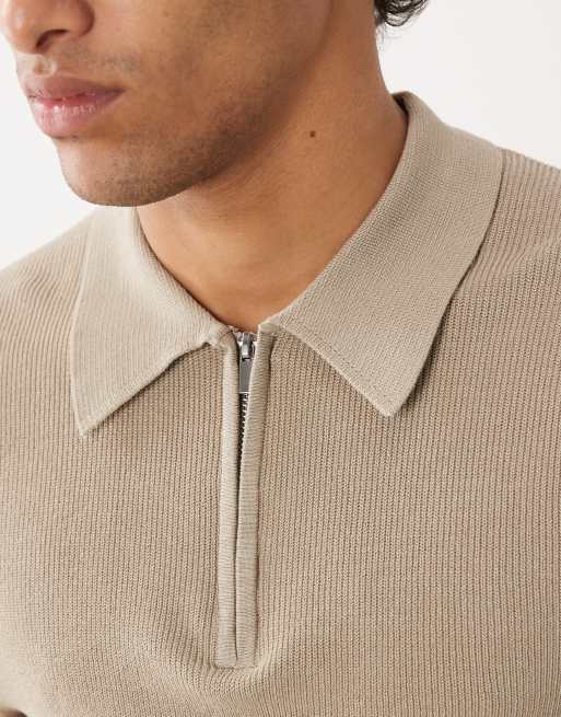 ASOS DESIGN - Beige tætsiddende strikket overdel med halv lynlås og lange ærmer, 5 af 5