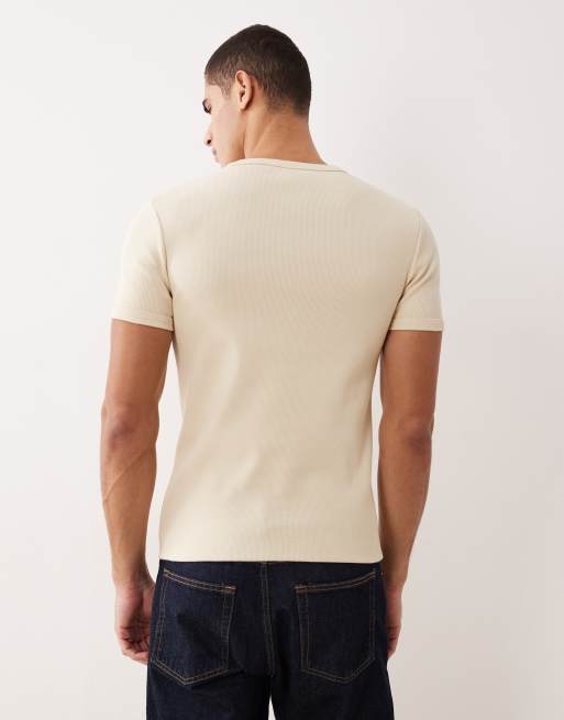 ASOS DESIGN - Beige tætsiddende T-shirt i superkraftig ribstrik, 3 af 5
