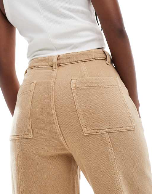 ASOS DESIGN – Beige, tvättade byxor med barrelben och dekorativ söm, 2 av 5