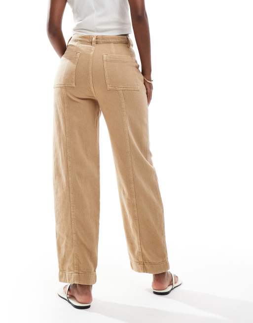 ASOS DESIGN – Beige, tvättade byxor med barrelben och dekorativ söm, 3 av 5