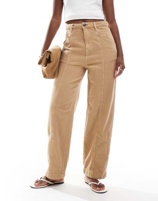 ASOS DESIGN – Beige, tvättade byxor med barrelben och dekorativ söm, 4 av 5