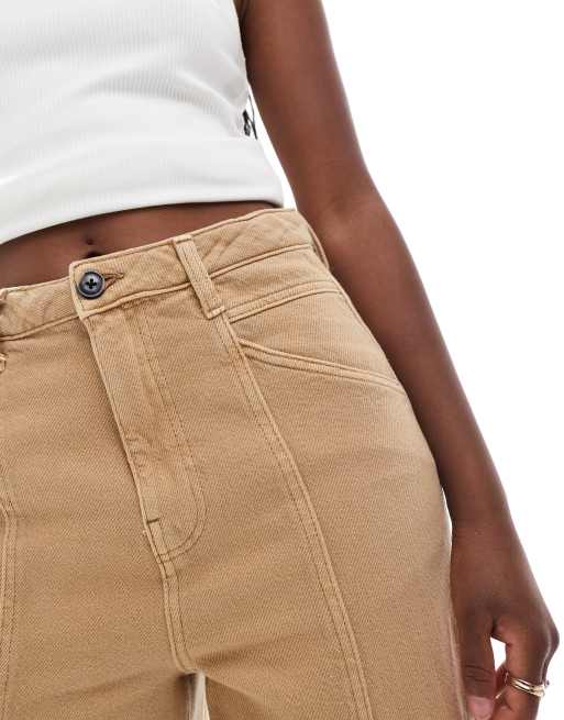 ASOS DESIGN – Beige, tvättade byxor med barrelben och dekorativ söm, 5 av 5