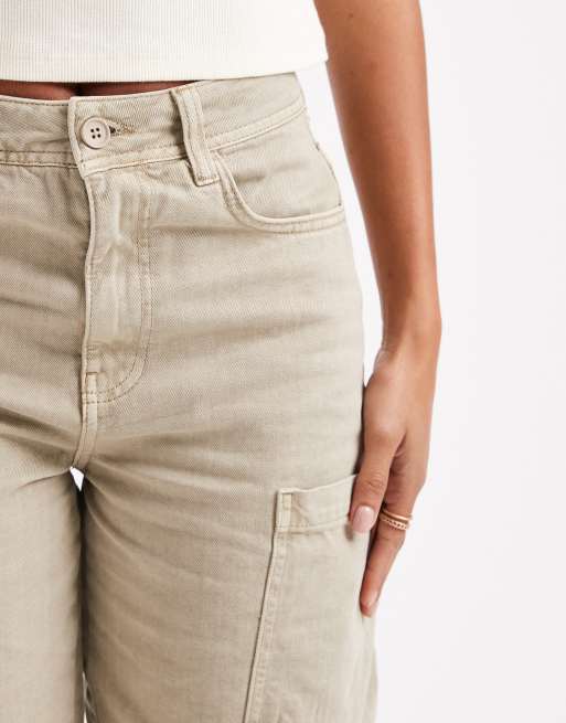 ASOS DESIGN – Beige, tvättade cargoshorts i längre modell med tvättad finish, 3 av 5