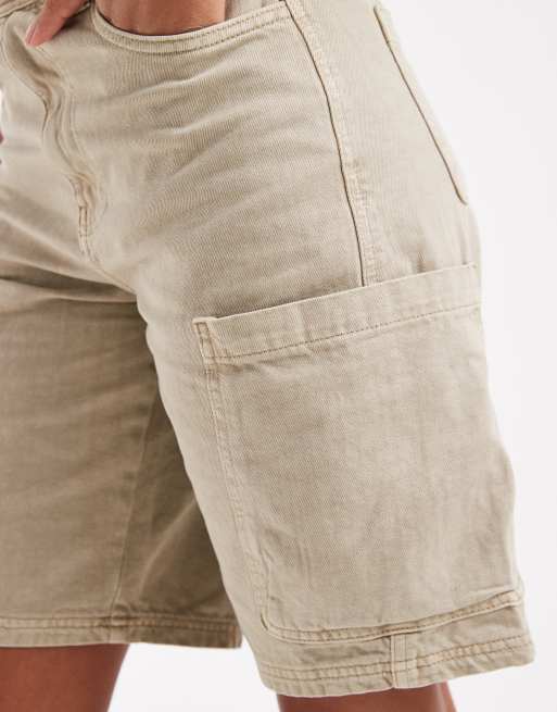ASOS DESIGN – Beige, tvättade cargoshorts i längre modell med tvättad finish, 4 av 5