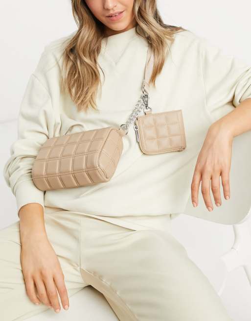 ASOS DESIGN – Beige vadderade axelremsväskor med quiltning