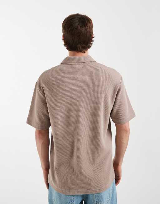 ASOS DESIGN – Beige, våfflad pikétröja med avslappnad passform och sprund vid halsen, 3 av 5