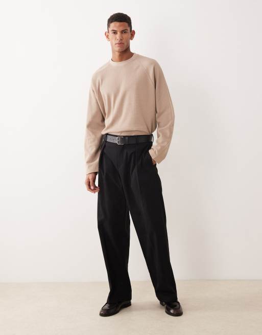 ASOS DESIGN – Beige, våfflad t-shirt i oversized fit med långa raglanärmar, 2 av 5