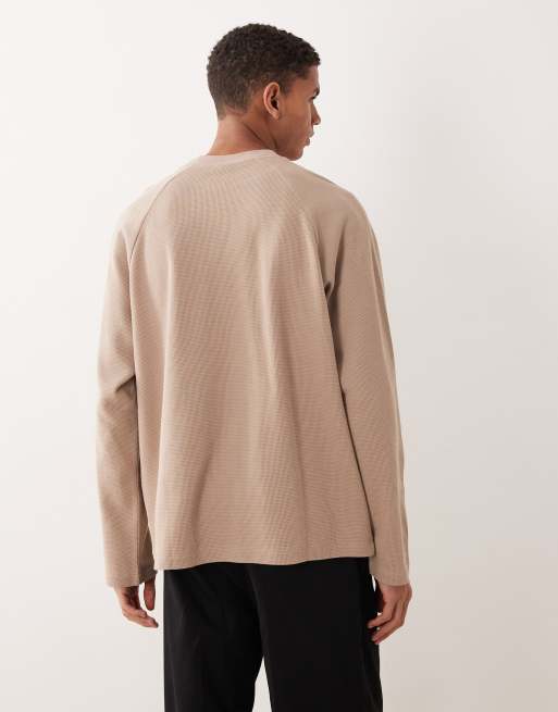 ASOS DESIGN – Beige, våfflad t-shirt i oversized fit med långa raglanärmar, 3 av 5