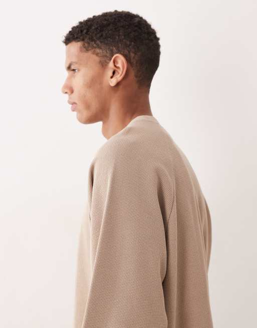 ASOS DESIGN – Beige, våfflad t-shirt i oversized fit med långa raglanärmar, 4 av 5