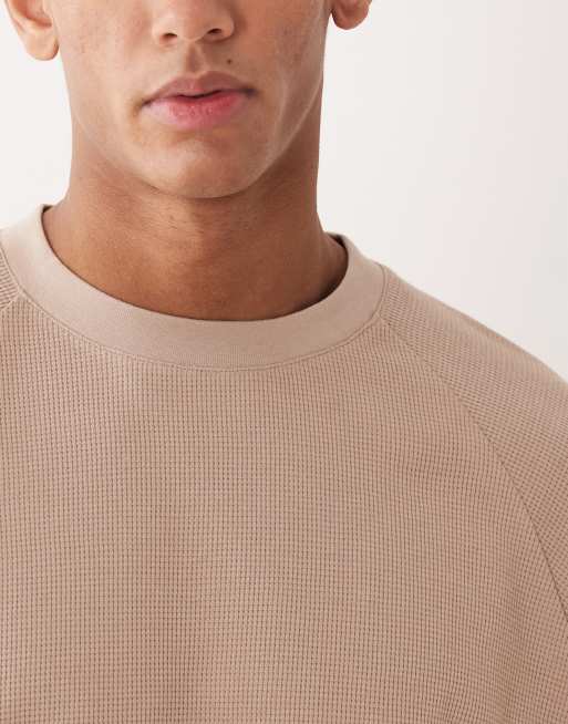 ASOS DESIGN – Beige, våfflad t-shirt i oversized fit med långa raglanärmar, 5 av 5