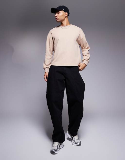 ASOS DESIGN – Beige, våfflad t-shirt med boxig oversize-passform och långa ärmar, 3 av 4
