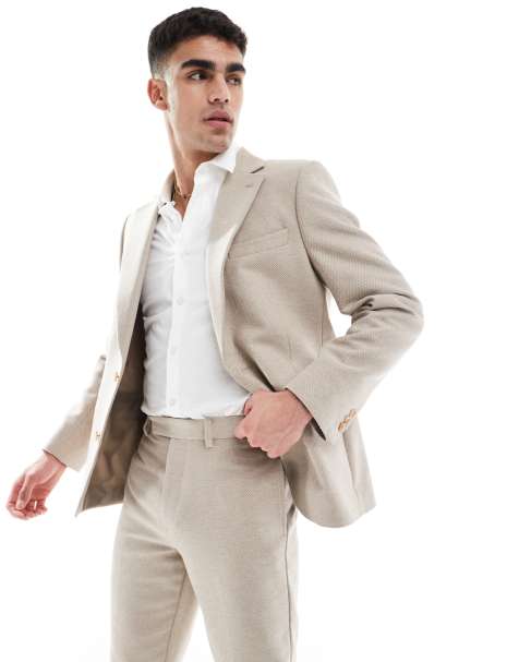 ASOS DESIGN – Beige, vävd kavaj i yllemix med smal passform, del av kostym - view 1